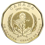 2020 Canada One Dollar 75th Anniversary of UN Charter Plain & Coloured Loonie2