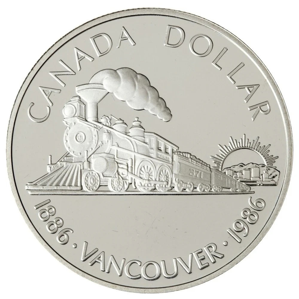 *** CANADA  1986  PROOF  SILVER  DOLLAR  ***  1886 - 1986  VANCOUVER  TRAIN ***0