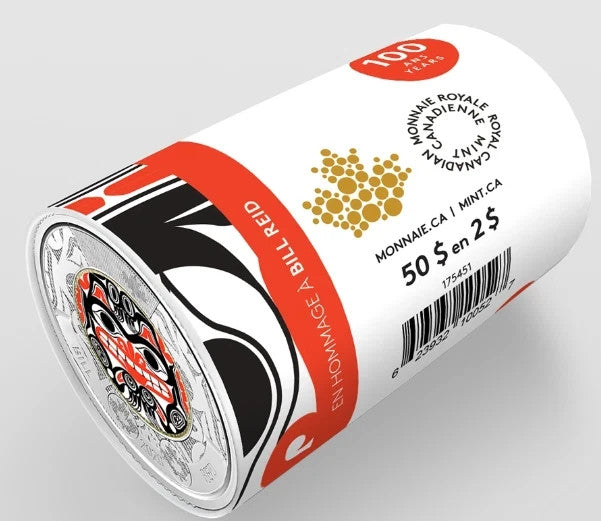 NEW ! 2020 BILL REID Toonie $2 Color Canada Special Wrap RCM Roll - 25 coins0
