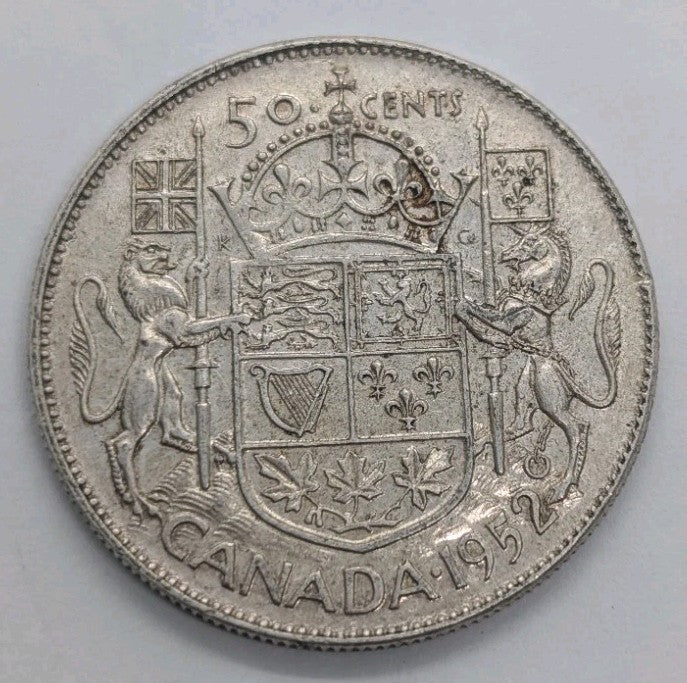 1952 Canadian 50 Cents .800 Silver Half Dollar Queen Elizabeth II - circ0