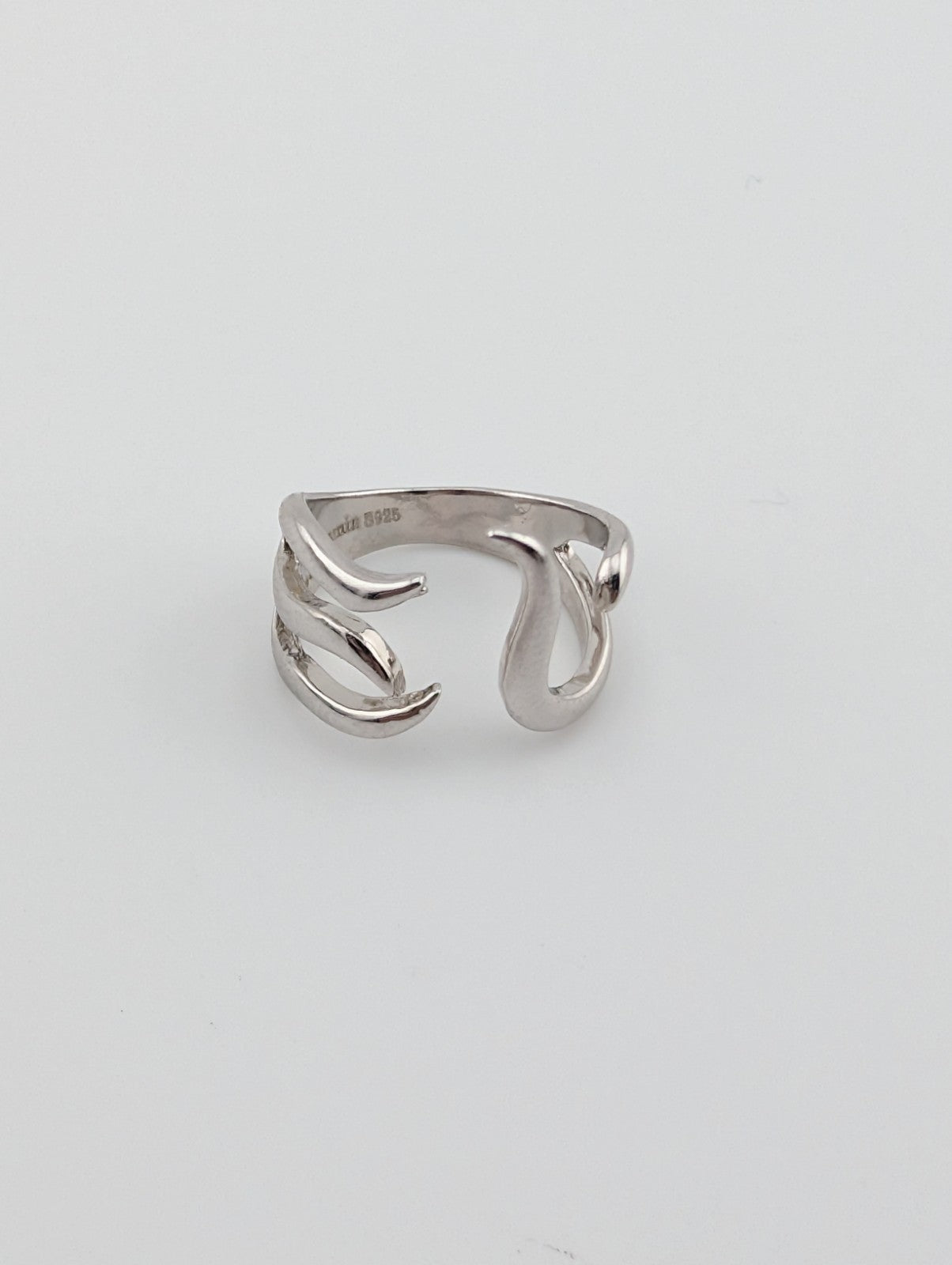 Modern Open Lines Wave Band Sterling Silver Ring-5.51