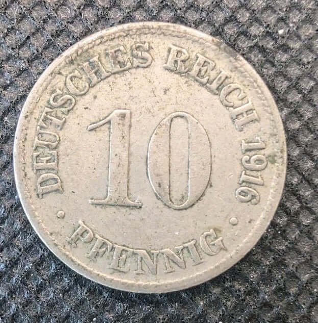 1916 Germany 10 Pfennig Coin – German Empire WWI Era Vintage Pfennig0
