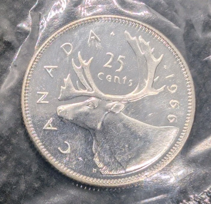 1966 Canadian 25 Cents .800 Silver QuarterDollar Queen Elizabeth II - BU Sealed0