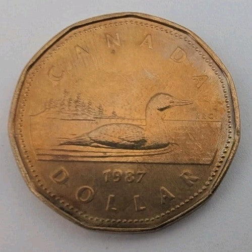 Canada 1987 Loonie ($1) from an Original Mint Roll - Classic loon reverse0