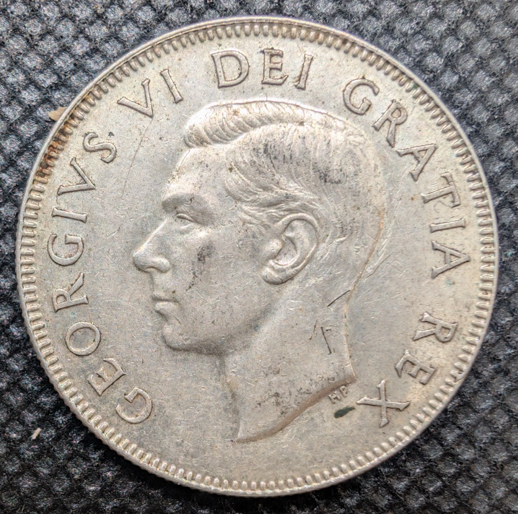 Mint Error! Die clash obverse - 1951 Canada SILVER Half Dollar Fifty Cents Coin3