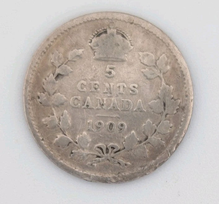 1909 Canada 5 cents Silver Coin Nickel Circulated0