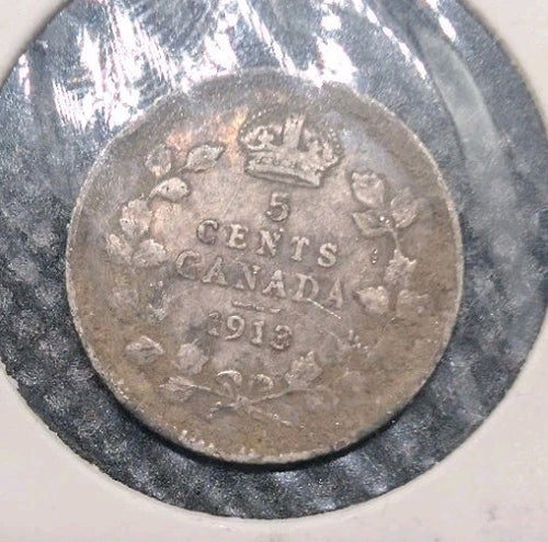 1913 Canada  Silver 5 Cents Silver Coin0