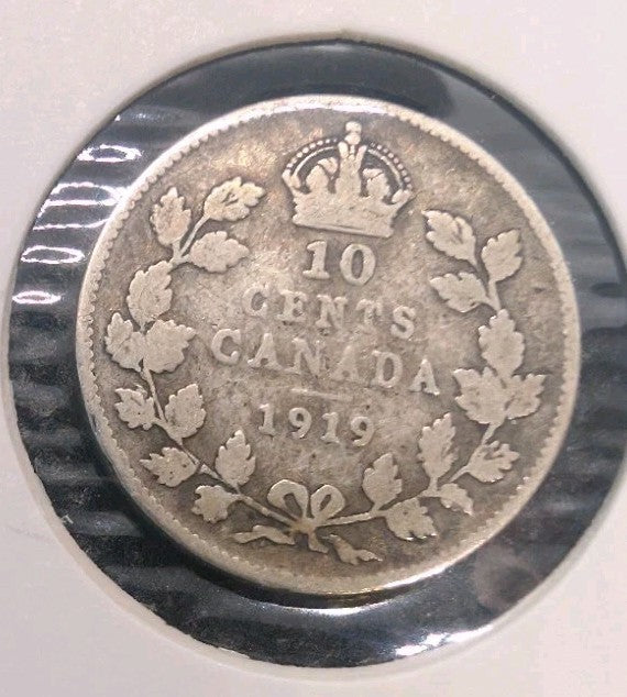1919 Canada 10 Cents Silver Dime VG8 - George V - 92.5% Silver0