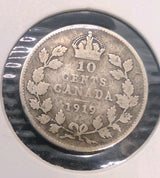 1919 Canada 10 Cents Silver Dime VG8 - George V - 92.5% Silver0