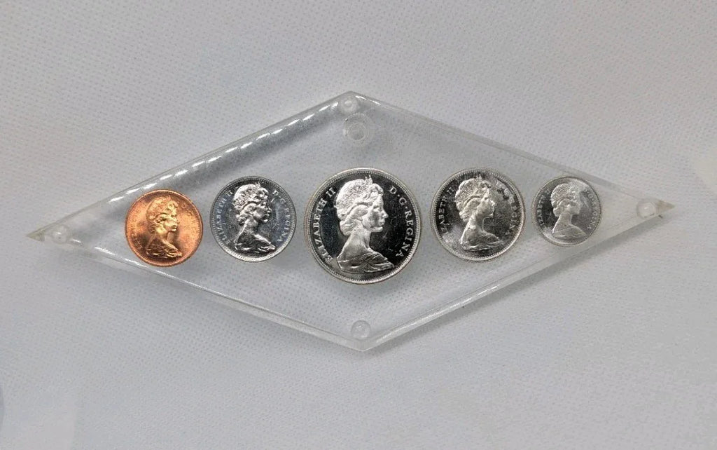 1967 Silver Coins Pl Set In epoxy cube Desk weight Great Gift! - NumisFind