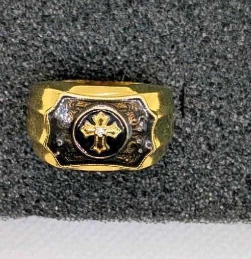 18k Gold Plated Ring, size 9,5 - Beautiful Cross Design - Faith And Strength - NumisFind