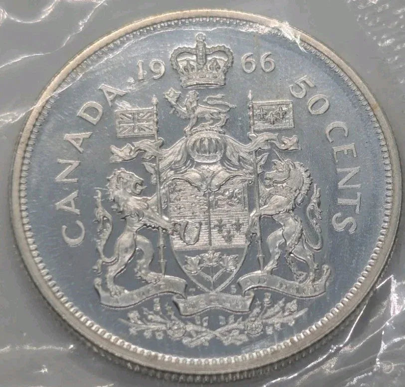 1966 Canadian 50 Cents .800 Silver Half Dollar Queen Elizabeth II BU - NumisFind