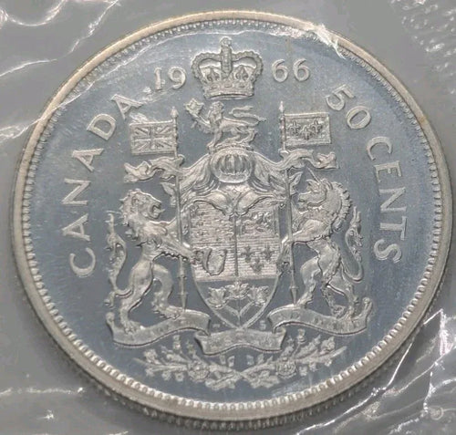 1966 Canadian 50 Cents .800 Silver Half Dollar Queen Elizabeth II BU - NumisFind