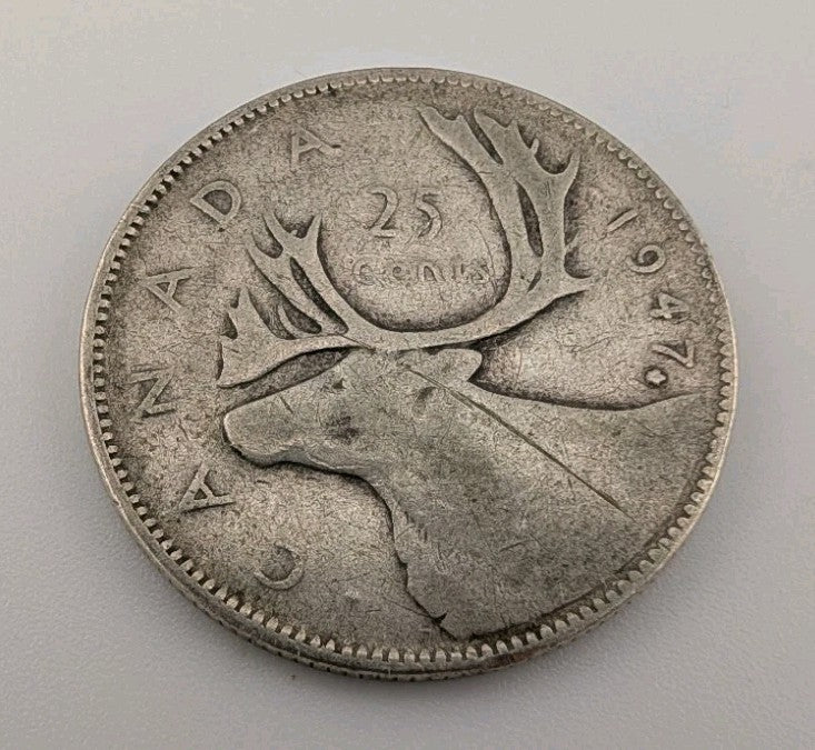 Canada 1947ML 25Cent 25c Canadian Caribou Quarter Coin - 80% Silver - ASW .150oz0