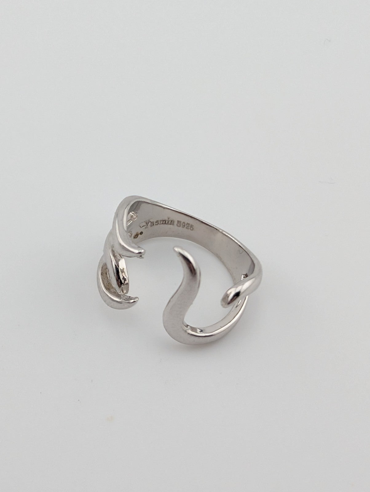 Modern Open Lines Wave Band Sterling Silver Ring-5.50