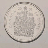 Canada 2001 P 50 Cent Coat of Arms Half Dollar Coin Brilliant Uncirculated0