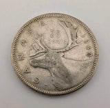 Canada 1940 25 Cents 25c Canadian Caribou Quarter Coin - 80% Silver - ASW .150oz0
