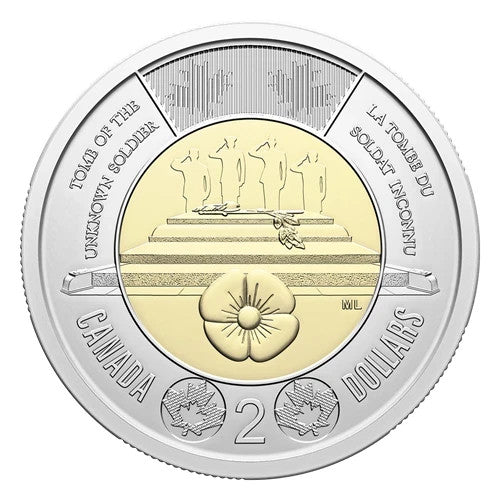 2025 Canada $2 Unknown Soldier Coin Toonie Remembrance Poppy Colorized/Non-Color4