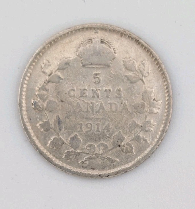 1914 Canada 5 cents Silver Coin Nickel Circulated0