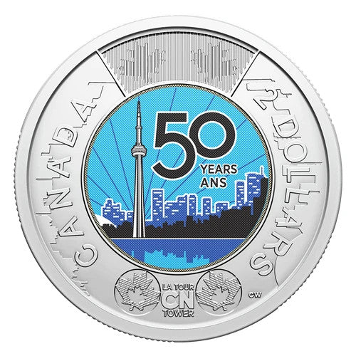 Canada 2026 CN Tower 50th Colourized UNC Toonie Glow in the Dark0