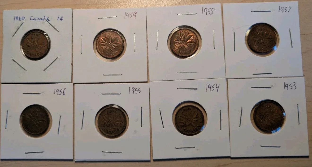Lot Of 8 Circulated Canada 1 Cent Pre 1960 (G-VG Grade) - NumisFind