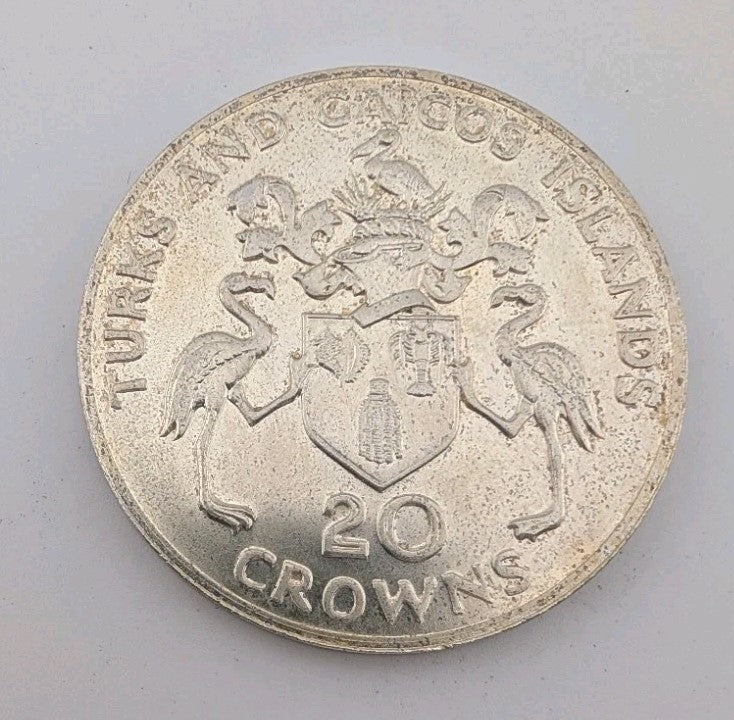 1974 Turks and Caicos 20 Crowns .925 1.15 oz Winston Churchill0
