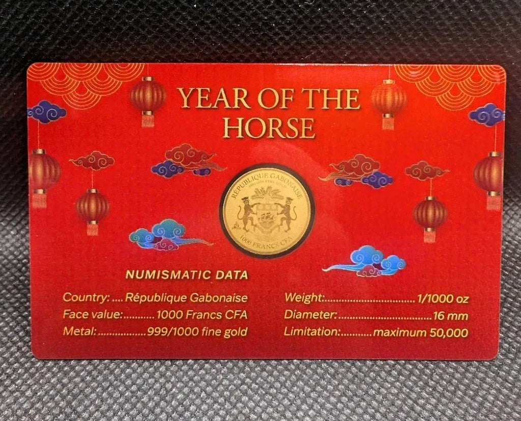 The Year of The Horse 1/1000 Oz 999 Gold Coin 1000 Francs Gabon Chad - NumisFind