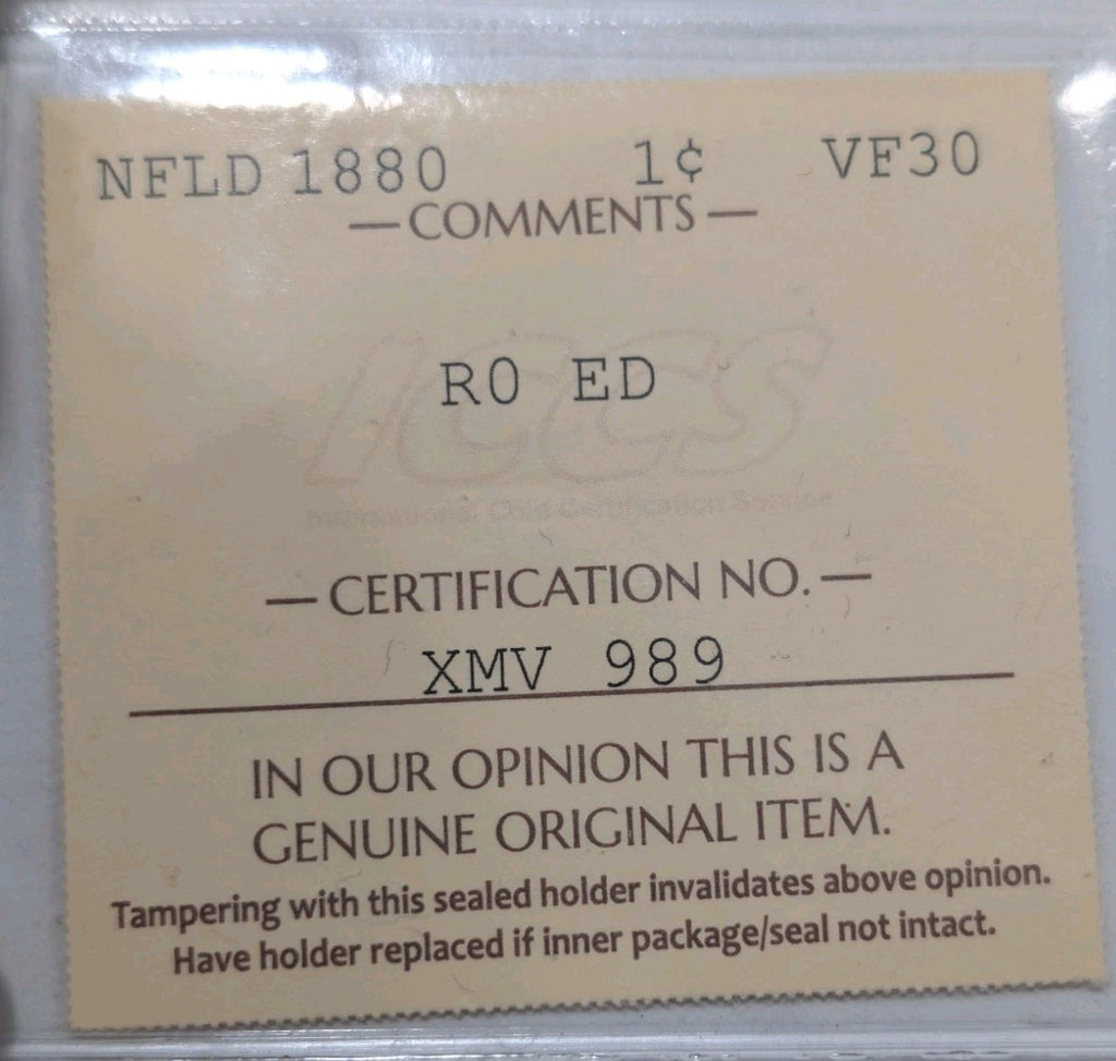 1880 Round O Even 0 Newfoundland 1 Cent - RARE - ICCS Certified VF-30 XMV9892