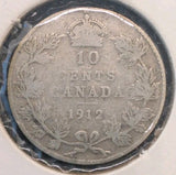 1912 Canada 10 Cents Silver Dime VG8 - George V - 92.5% Silver0