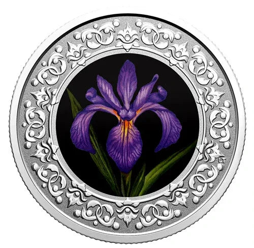 Canada $3 Pure Silver Coloured Coin, Blue Iris Floral Quebec emblem, 2020 - NumisFind