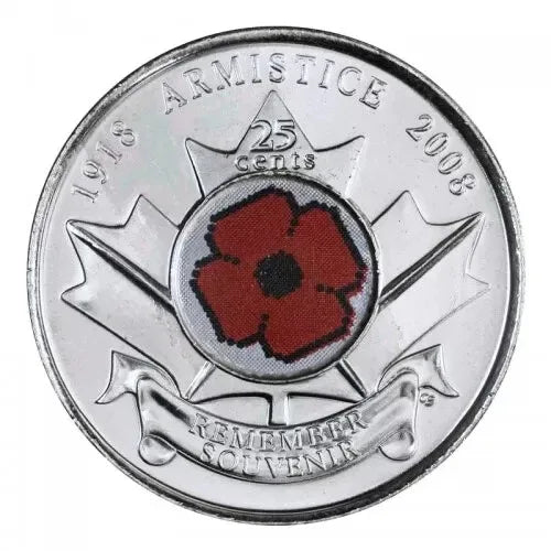 2008 Canada 25 Cents Armistice Poppy Colored Quarter - UNC From Roll - NumisFind