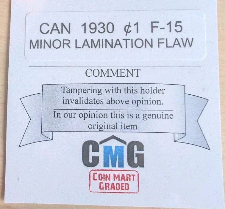 Mint Error 1930 CANADA 1 ONE CENT Minor Lamination Flaw CoinMart Certified F-15 - NumisFind