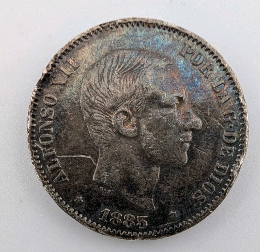 1883 Philippines .835 Silver 50 Centavos de Peso Alfonso XII Spanish RARE - XF1