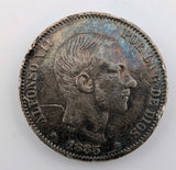 1883 Philippines .835 Silver 50 Centavos de Peso Alfonso XII Spanish RARE - XF1