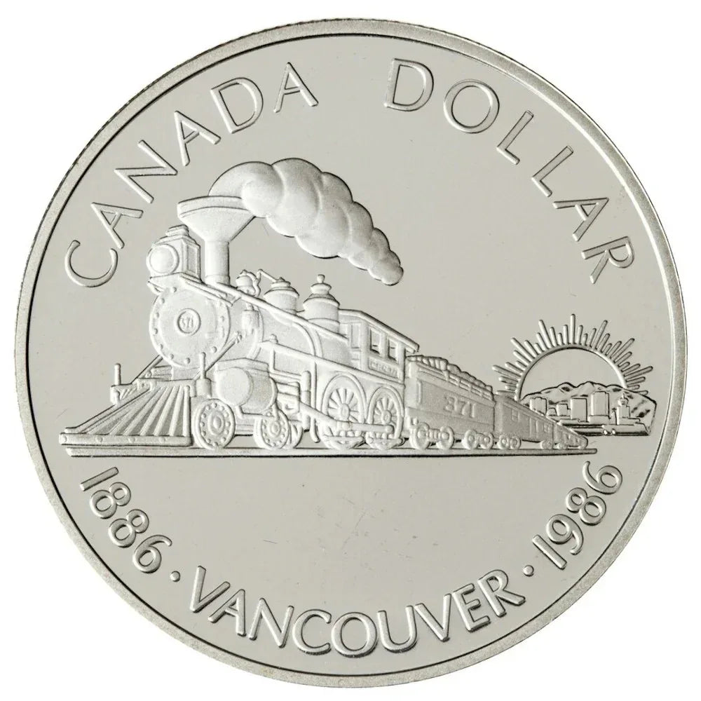 *** CANADA 1986 PROOF SILVER DOLLAR *** 1886 - 1986 VANCOUVER TRAIN *** - NumisFind