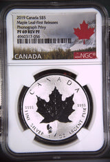 Fine Silver Coin 2019 Canada $5 Maple Leaf First Releases Phonograph Privy SP690