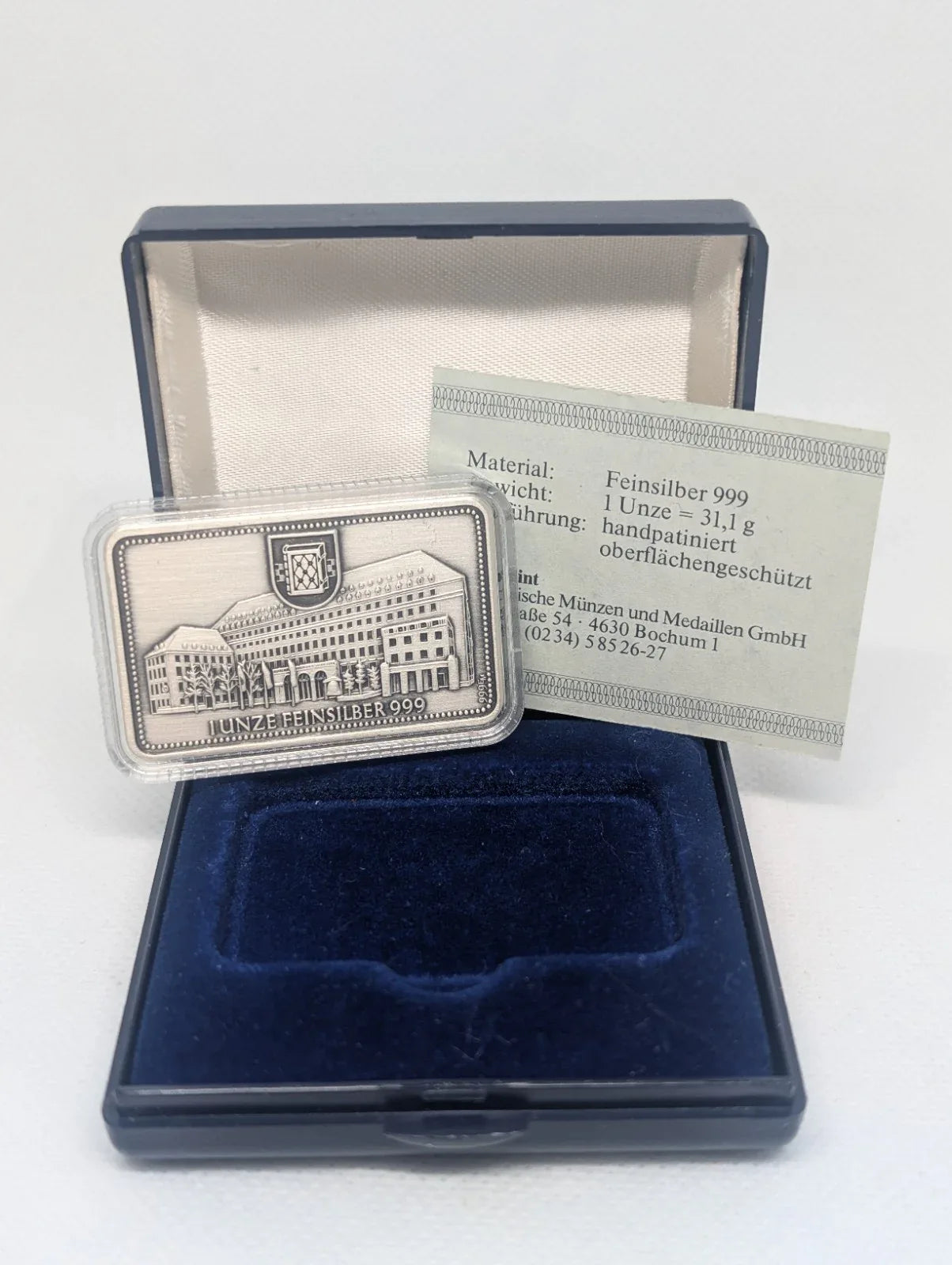 Vintage Silver Ingot Birmingham Mint 1 Troy Oz Euro Mint Bochumer stadtbarren - NumisFind