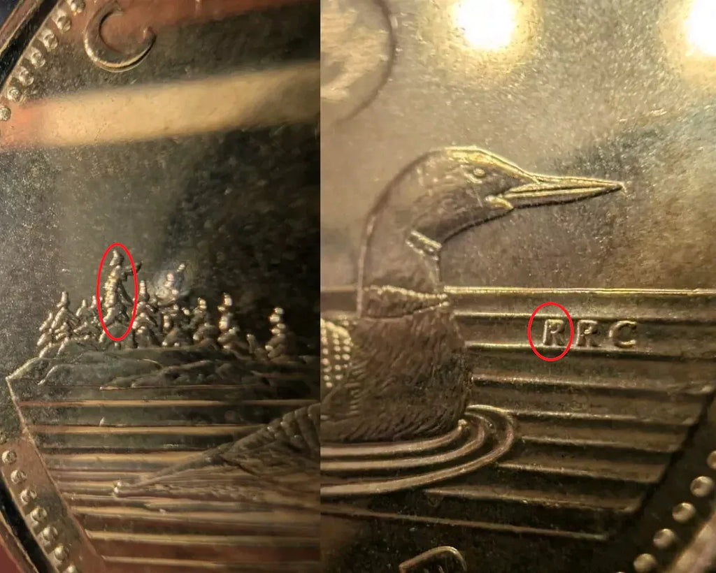 DOUBLE ERROR - Die Chip On The Tree And RRC - #4354 And #4355- 2018 Canada 1$ BU - NumisFind