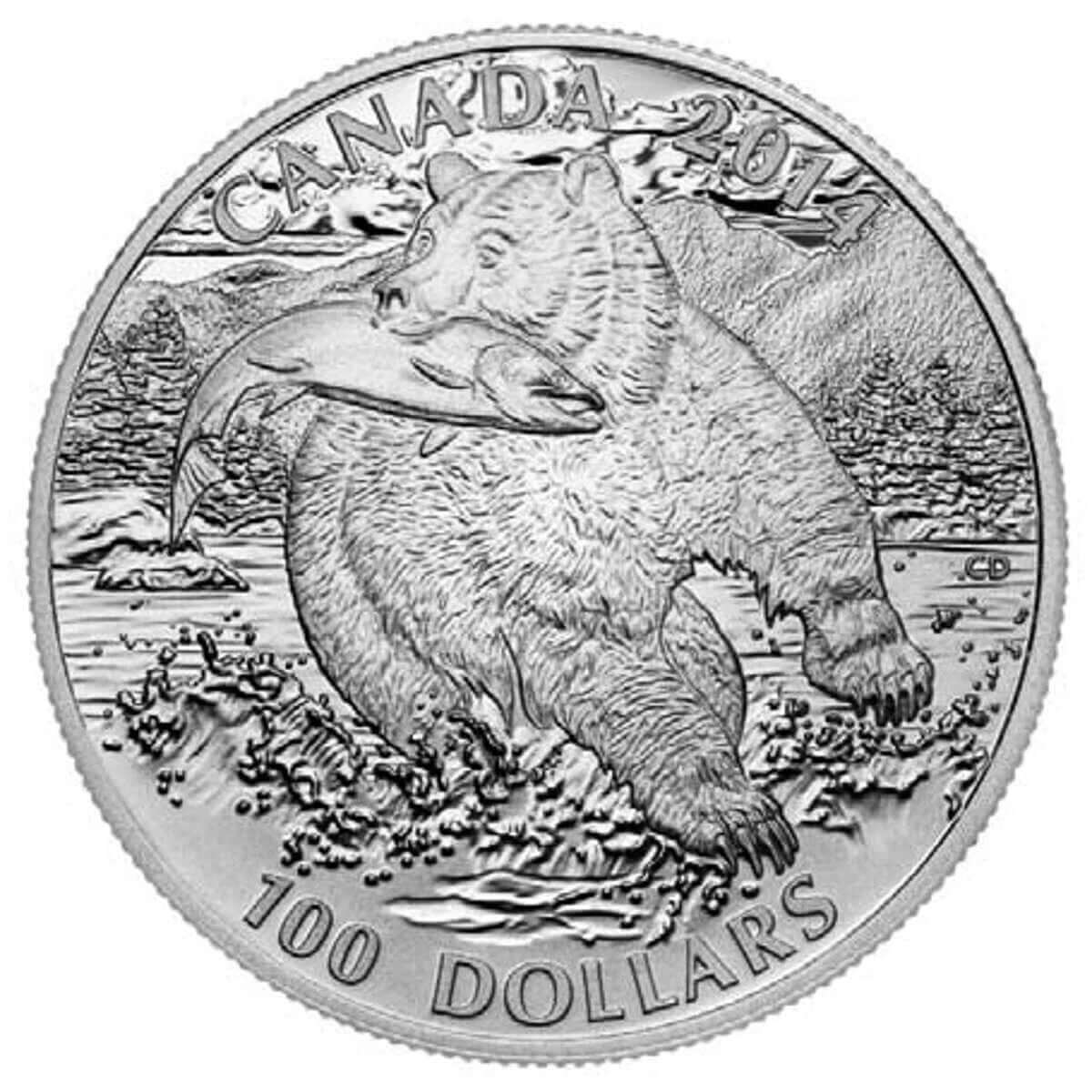 2014 Canada Grizzly Bear $100 for $100 1 oz .9999 Fine Silver Coin – Royal Canad0