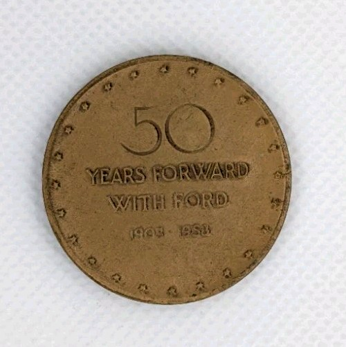 1953 - Henry Ford 50 years Forward Car Coin Medal Medallion Token0