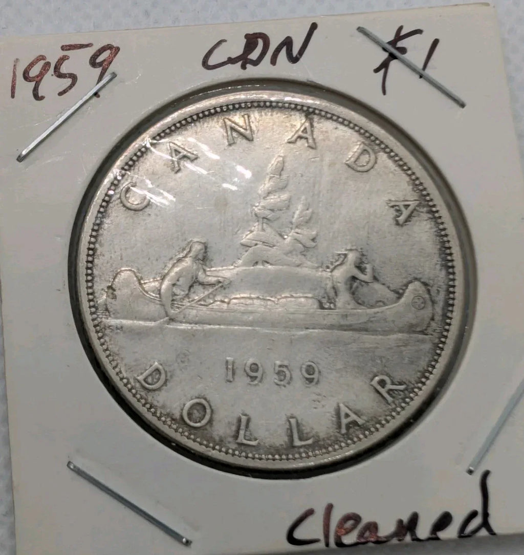 1959 Canada Silver Dollar - Cleaned And Circulated - 22 Grams 80% Silver - NumisFind