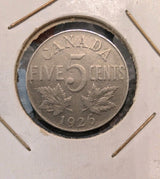 1926  CANADA  5 Cents Nickel  Near 6  KING GEORGE V0
