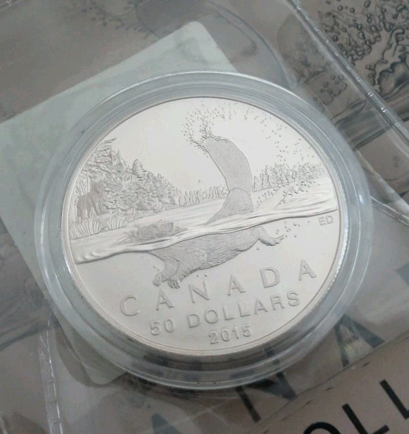 2015 Mint $ 50 Dollars Proof Fine Silver Coin 99.99 – Beaver - & COA - 15.87 gr.1