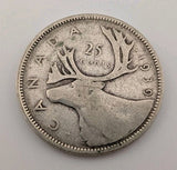 Canada 1939 25 Cents 25c Canadian Caribou Quarter Coin - 80% Silver - ASW .150oz0