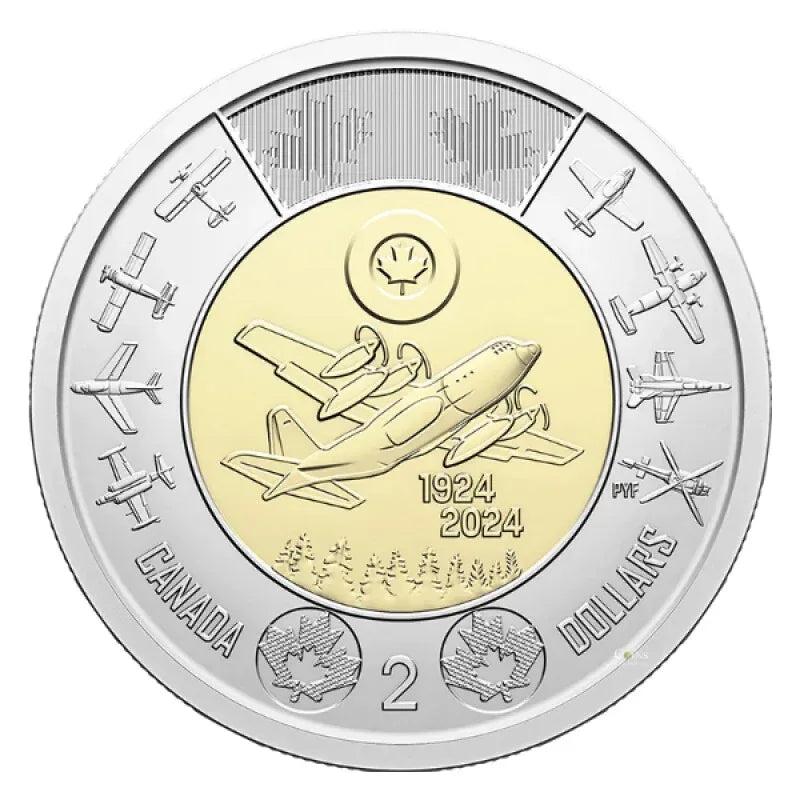 Canada 2024 Air Force 100th Coloured and non coloured BU Toonie from a Roll!! - NumisFind