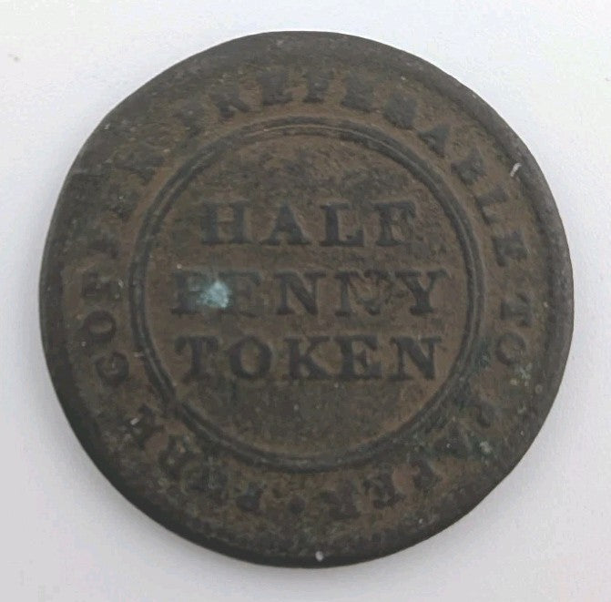 '1813' TRADE & NAVIGATION NOVA SCOTIA SHIP PURE COPPER CANADA HALF PENNY TOKEN0