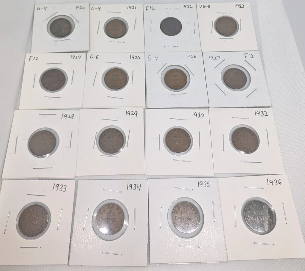 Set of 16 Canada Small Cents George V Coins (1920 To 1936) Incl All Key Dates - NumisFind