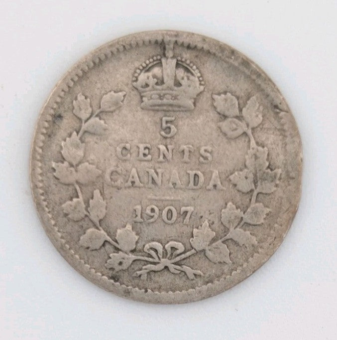 1907 Canada 5 cents Silver Coin Nickel Circulated0