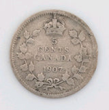 1907 Canada 5 cents Silver Coin Nickel Circulated0