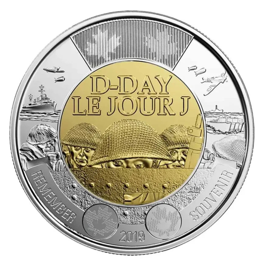 CANADA 2019 Dday Non-coloured $2 uncirculated coin Toonie from mint roll0